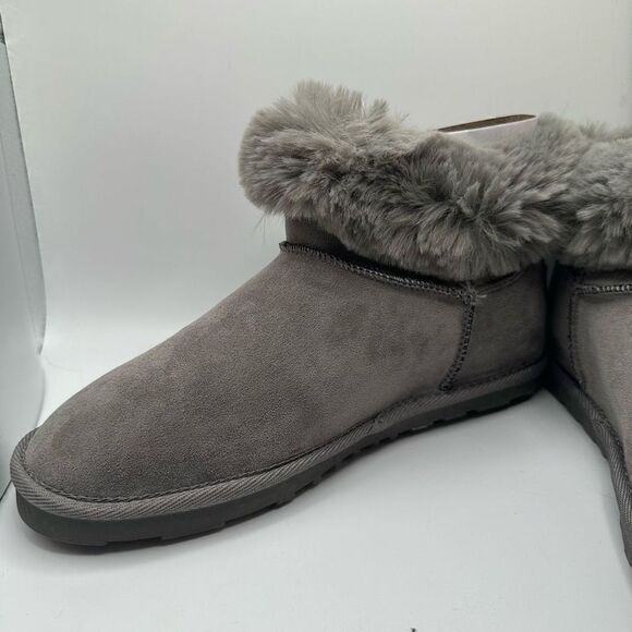 DUNES Women's Faux Fur bootie +Memory Foam 8.5 GRAY - Picture 7 of 7